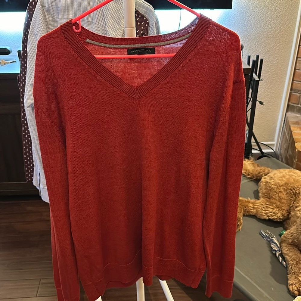Men’s red dress sweater vneck